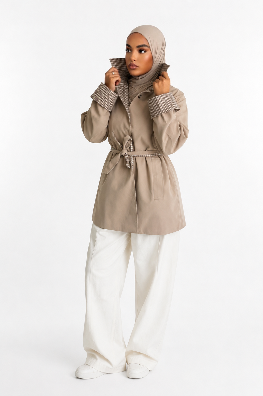 TRENCH CARREAUX BEIGE